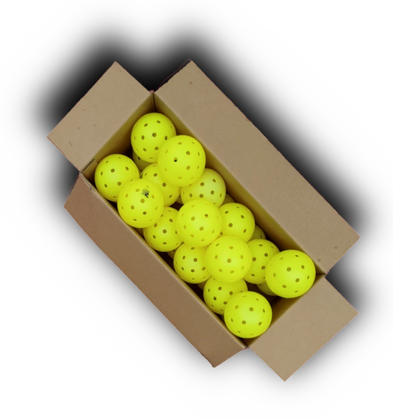 a box full of yellow balls